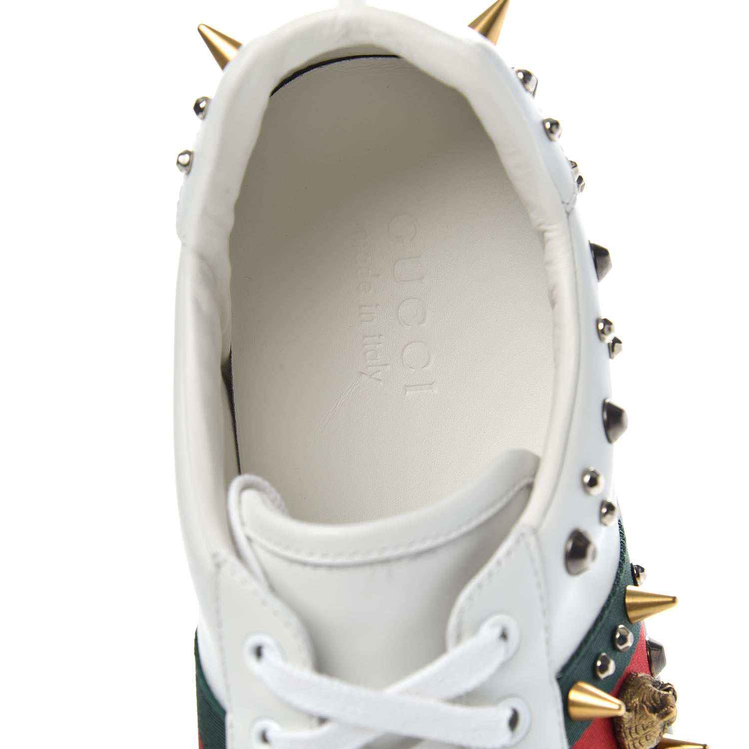Gucci Mens Calfskin Web Studded Ace Sneakers 9.5 White 6 of 9
