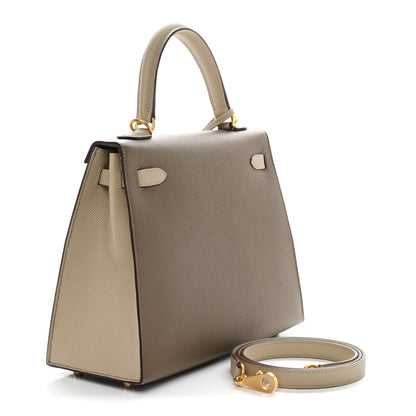 Hermes Epsom Bi-Color Horseshoe Kelly Sellier 25 Etoupe Trench 2 of 10