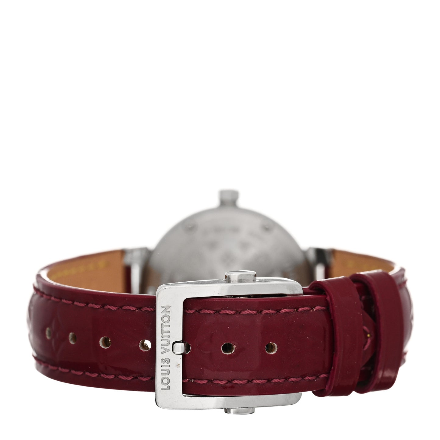 Stainless Steel Vernis Diamond Ruby Mother of Pearl 28mm Tambour Lovely Rack Quartz Watch Red