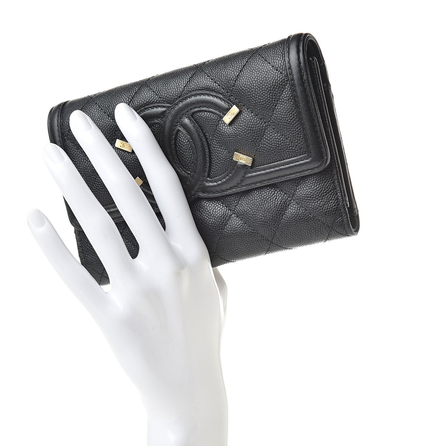 Caviar Quilted Medium Filigree Flap Wallet Black