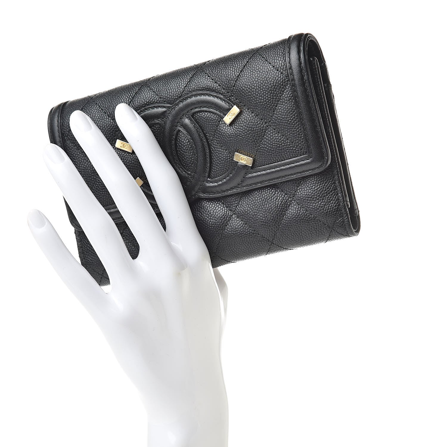 Chanel Caviar Quilted Medium Filigree Flap Wallet Black 2 of 9