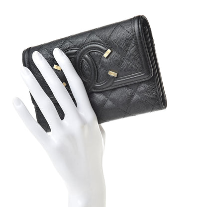 Chanel Caviar Quilted Medium Filigree Flap Wallet Black 2 of 9