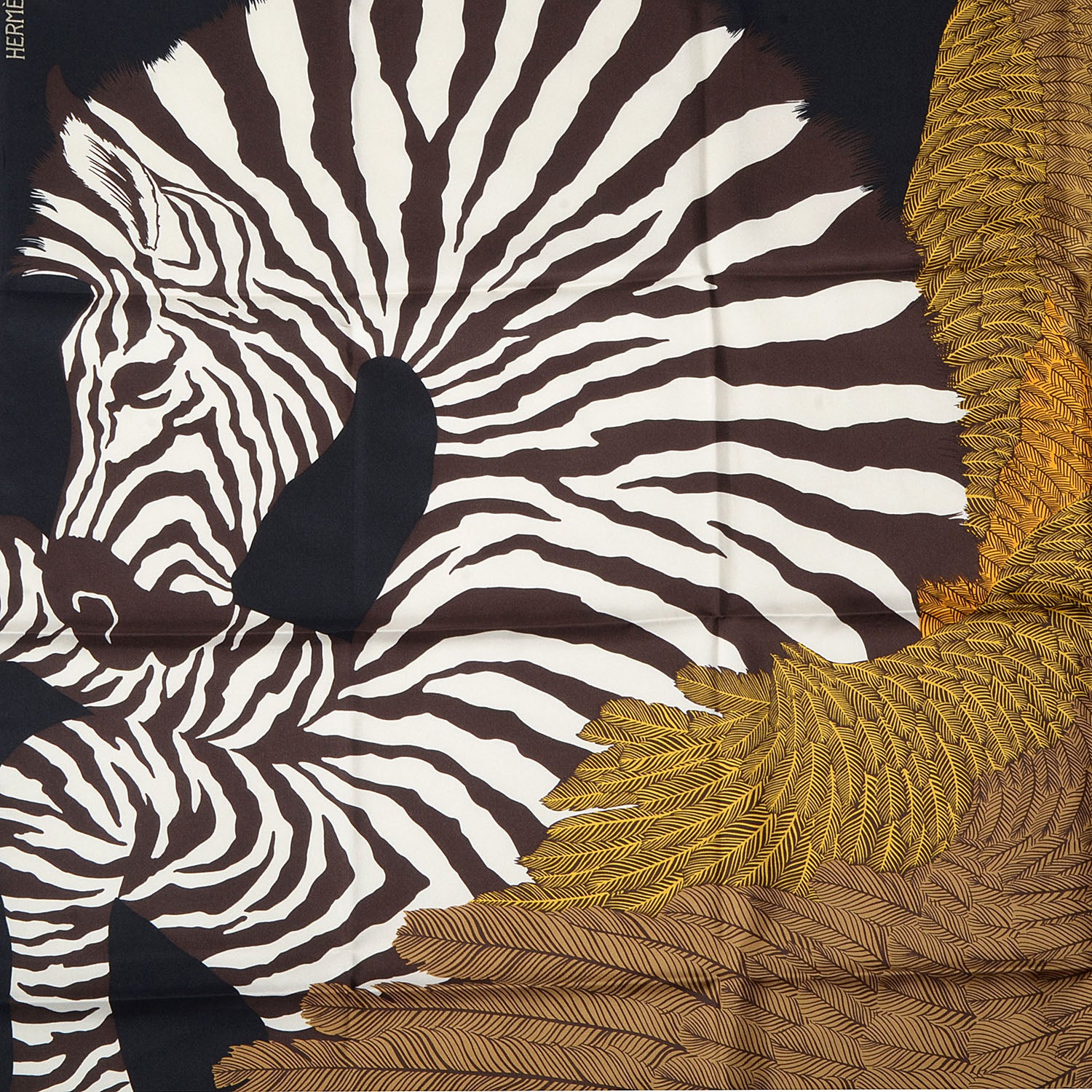Hermes Silk Twill Zebra Pegasus Scarf 90 Noir Bronze Marron 1 of 6