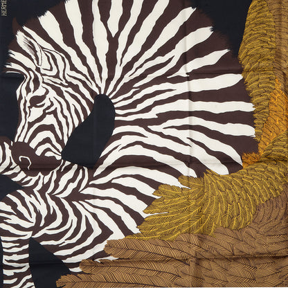 Hermes Silk Twill Zebra Pegasus Scarf 90 Noir Bronze Marron 1 of 6