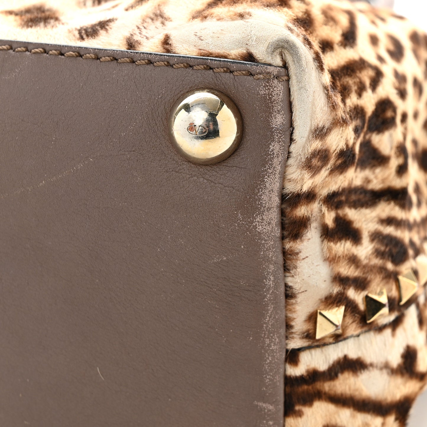Calf Hair Cavallino Animal Rockstud Dome Satchel Leopard