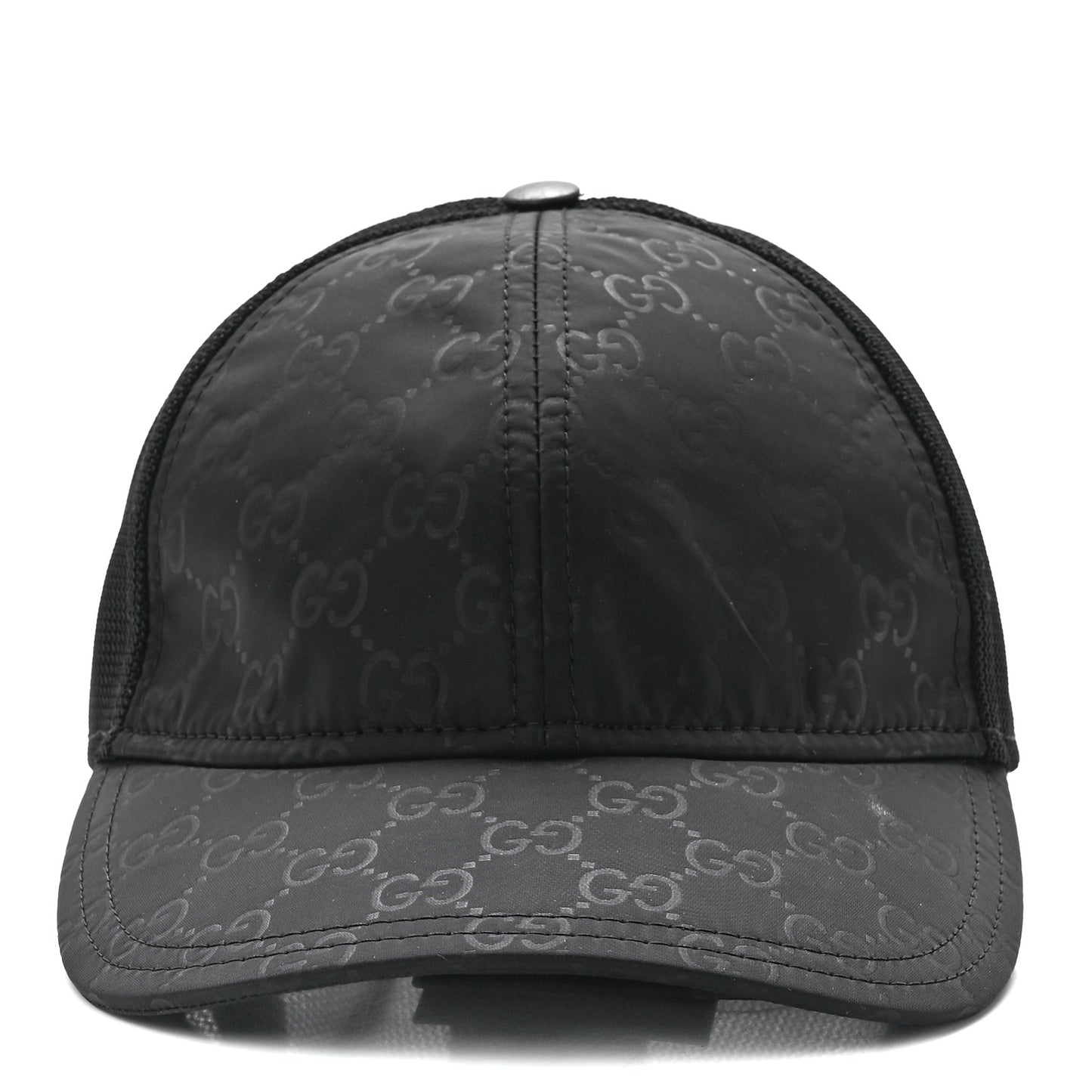 Nylon Light Mesh Dollar Calfskin GG Monogram Baseball Hat M Black