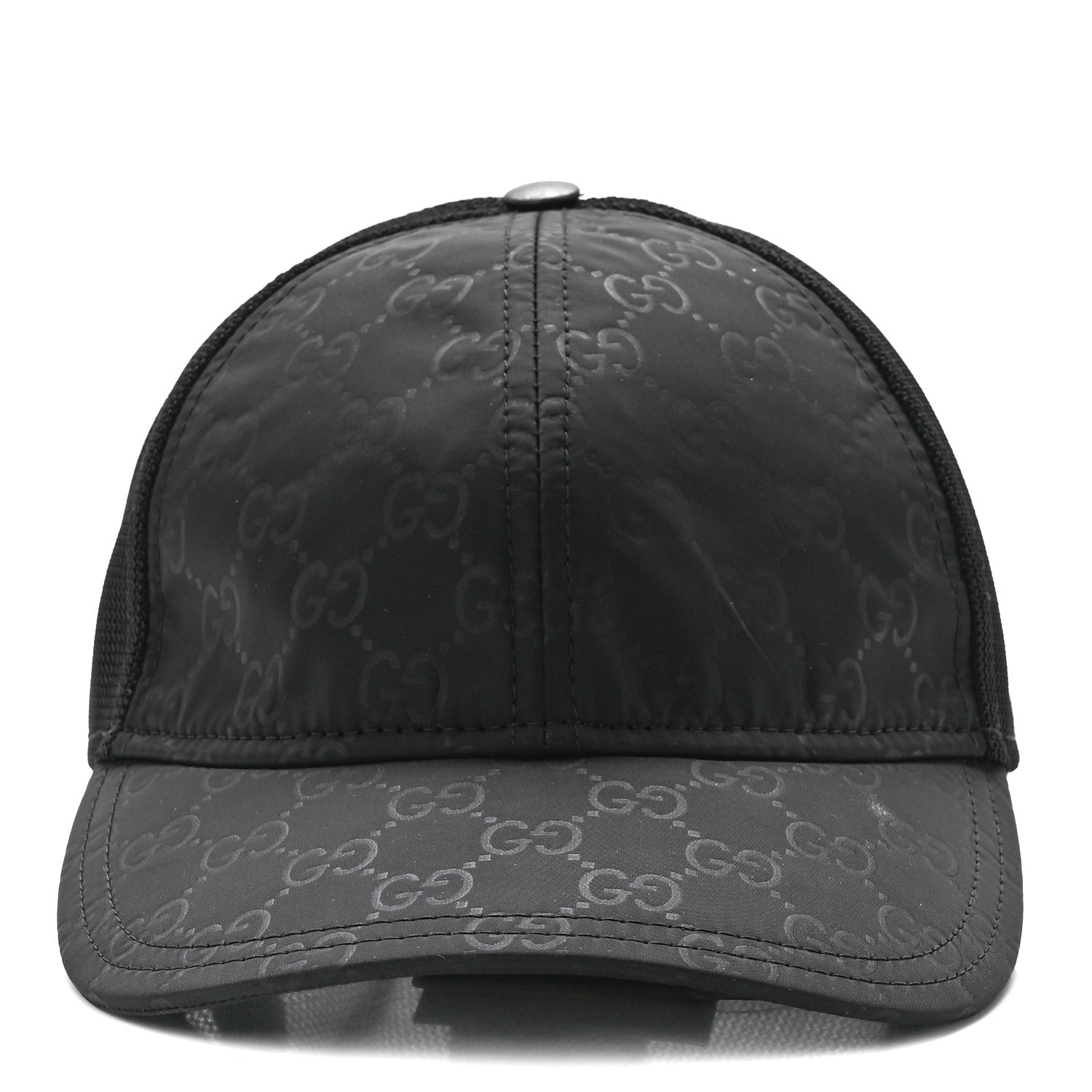 Gucci Nylon Light Mesh Dollar Calfskin GG Monogram Baseball Hat M Black 2 of 9
