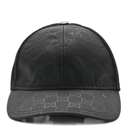 Gucci Nylon Light Mesh Dollar Calfskin GG Monogram Baseball Hat M Black 2 of 9