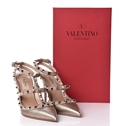 Valentino Garavani Metallic Pebbled Calfskin Rockstud Ankle Strap Pumps 36 Sasso Poudre 11 of 11