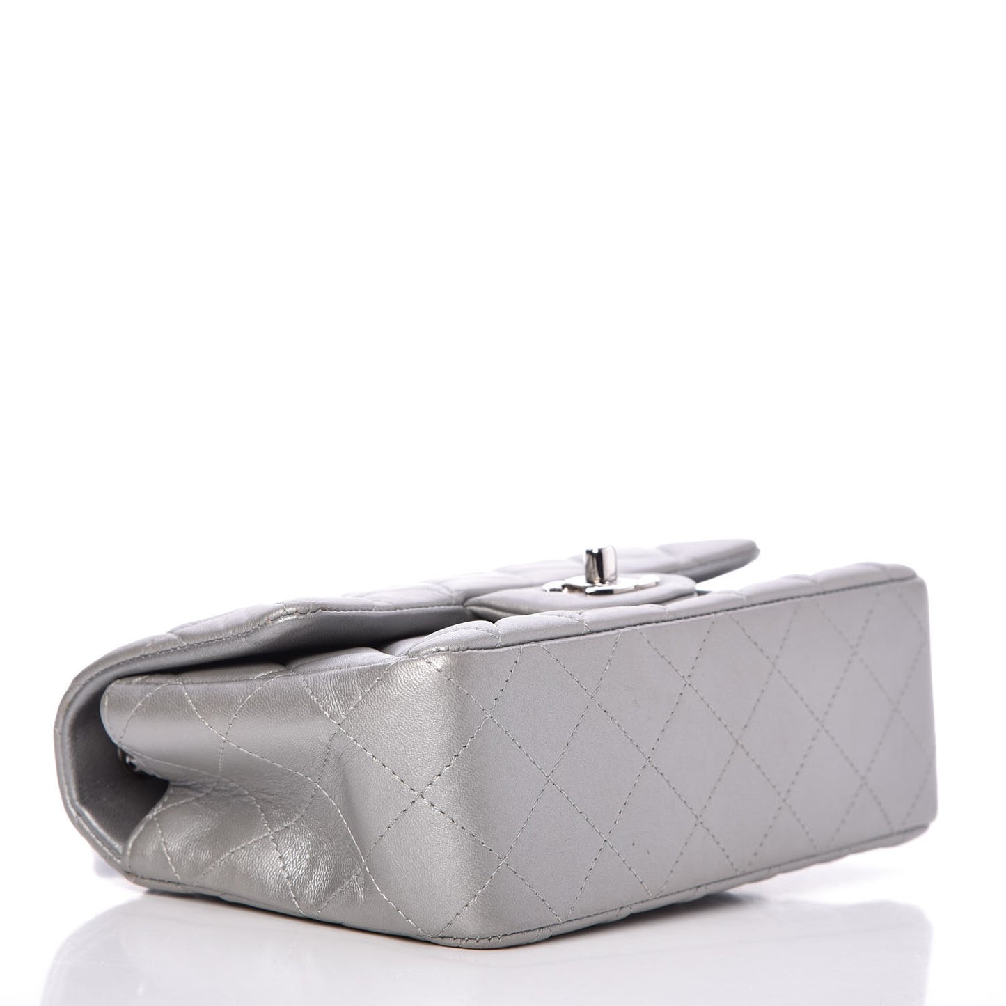 Metallic Lambskin Quilted Mini Rectangular Flap Silver