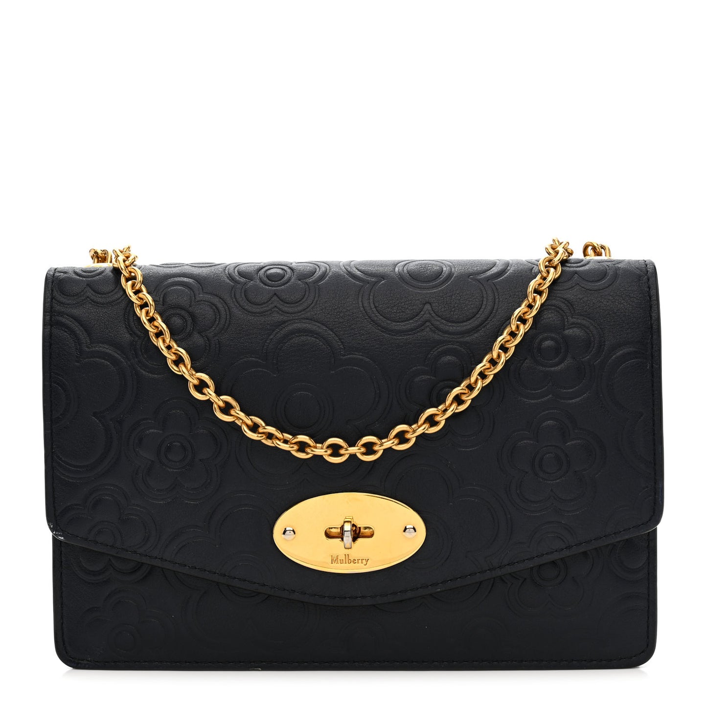 Calfskin Embossed Floral Small Darley Navy