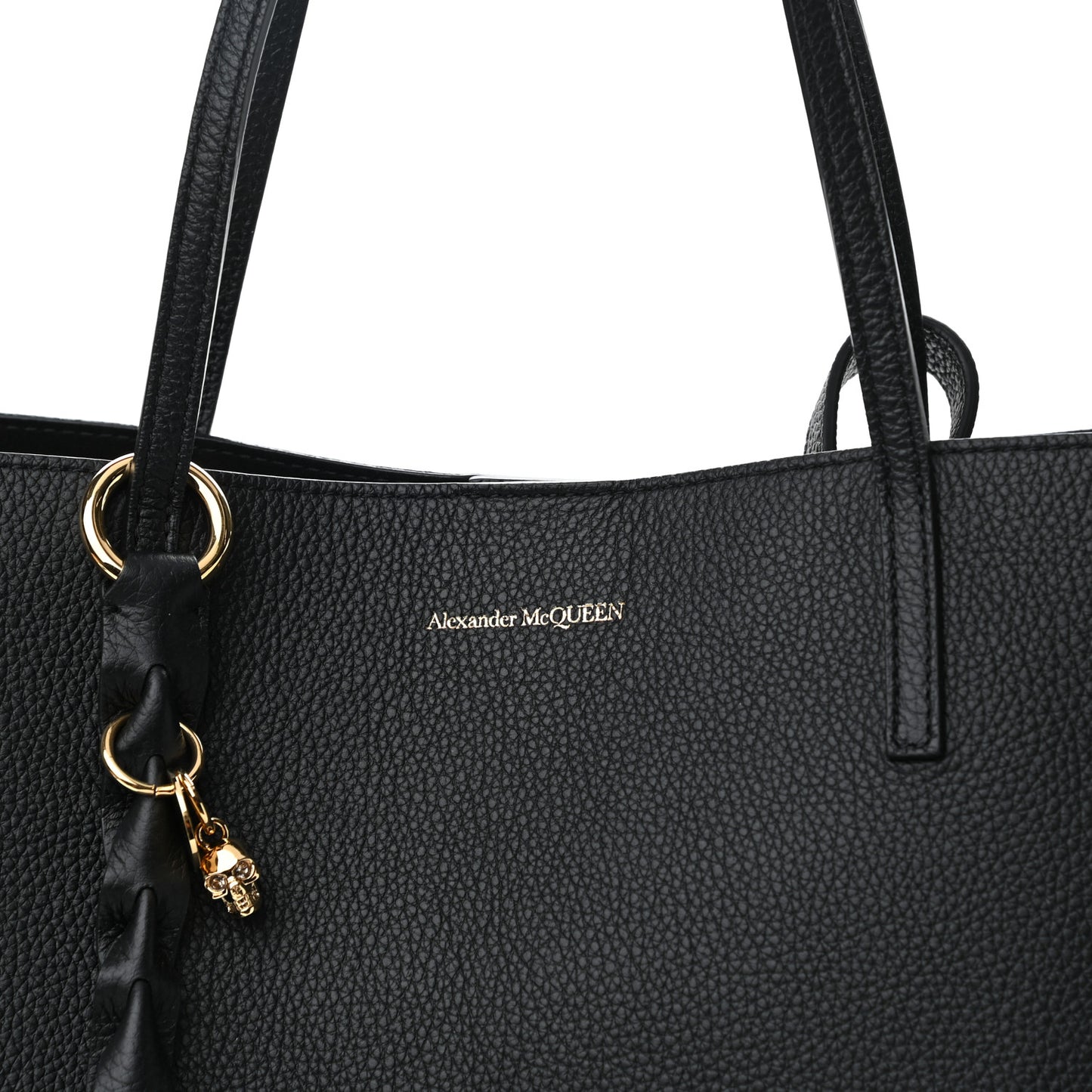Grained Calfskin Skull Open Shopper Tote Black