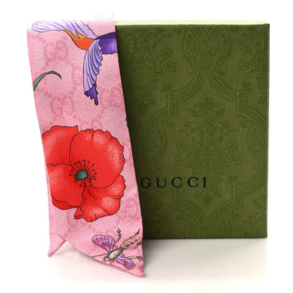 Gucci Silk Twill GG Monogram Floral Print Neck Bow Scarf Roseate 5 of 5