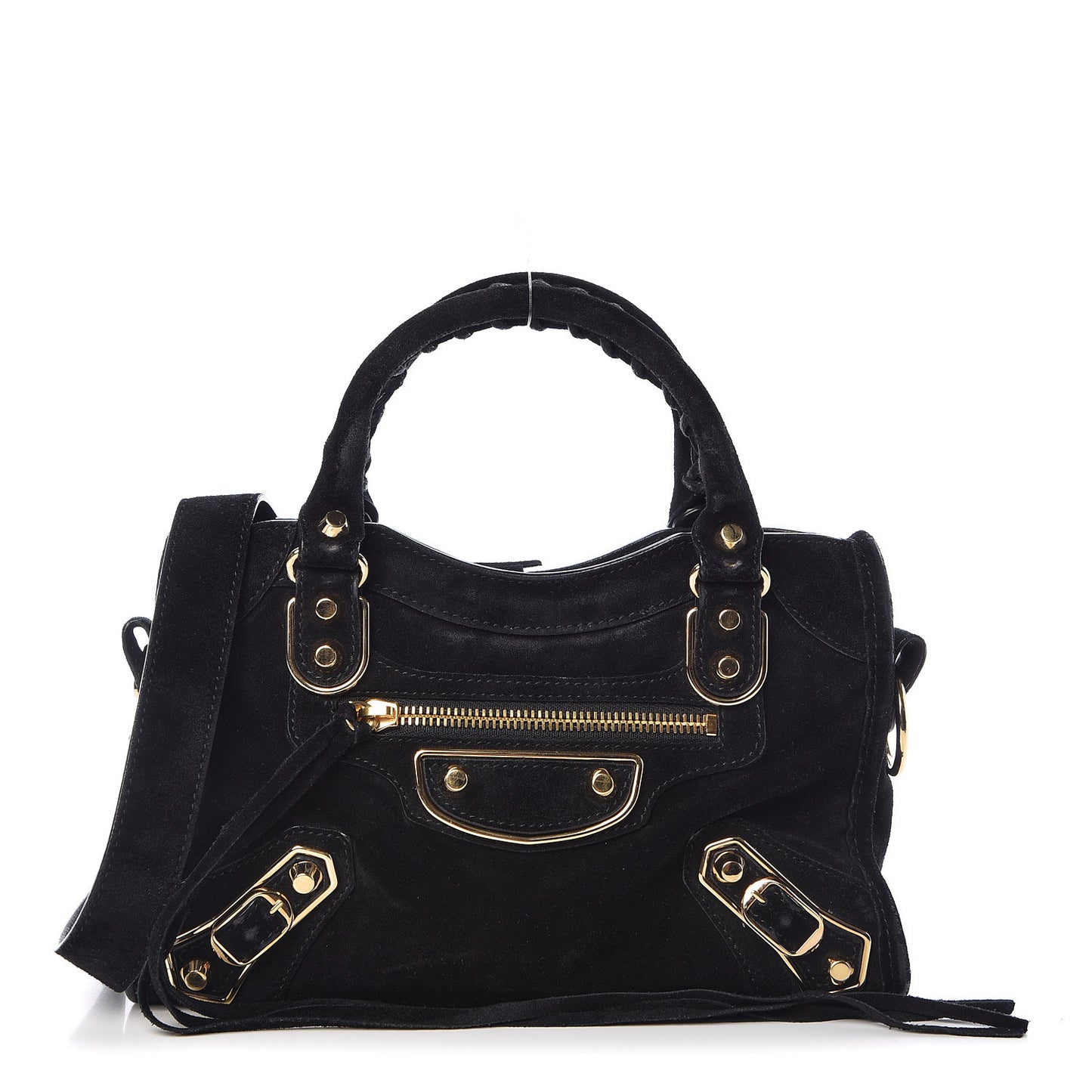 Baby Daim Suede Gold Metallic Edge Hardware Mini City Black