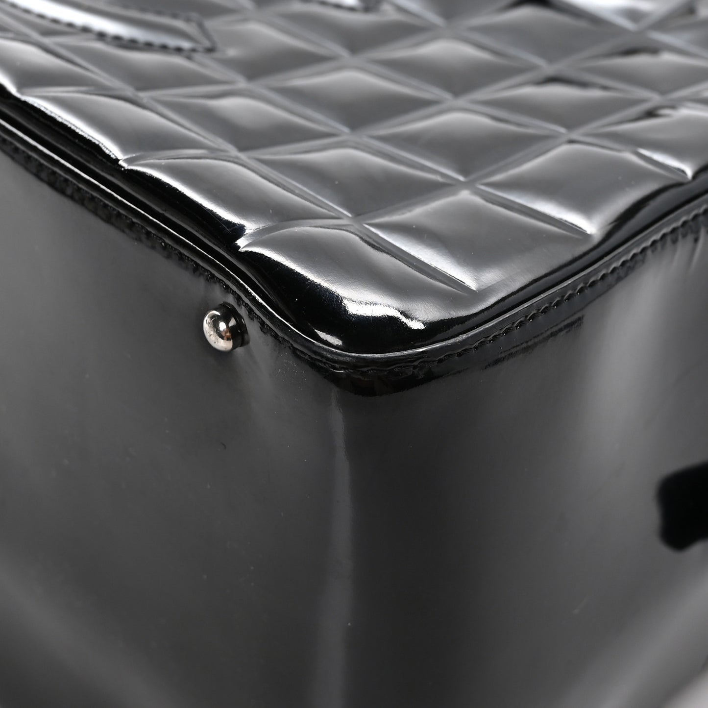 Patent Quilted Chocolate Bar Bowler Black