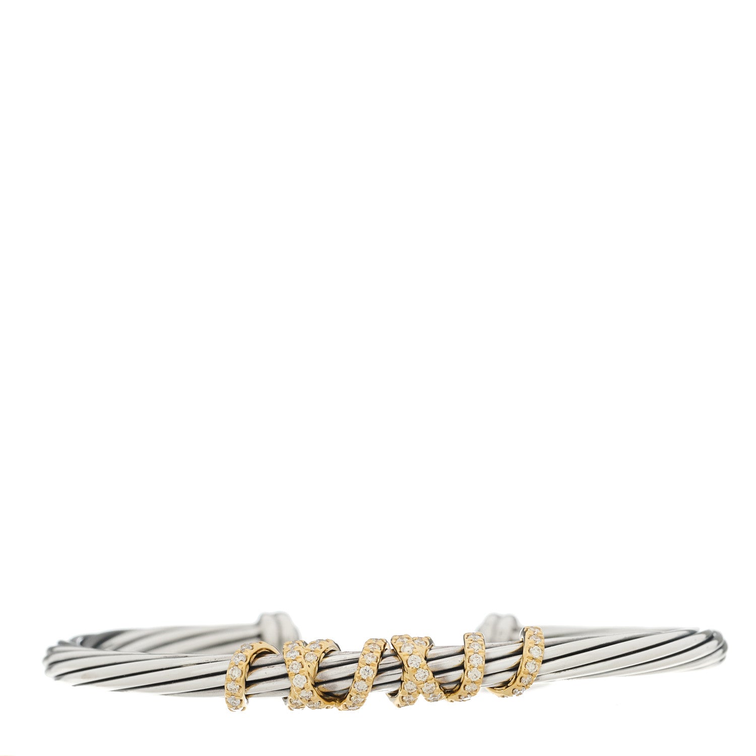 David Yurman Sterling Silver 18K Yellow Gold Diamond 4mm Helena Station Bracelet 1 of 4