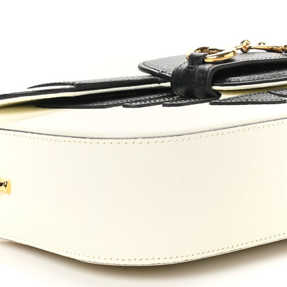 Gucci X ADIDAS Textured Dollar Calfskin Web Small Trefoil Horsebit 1955 Shoulder Bag White 9 of 11