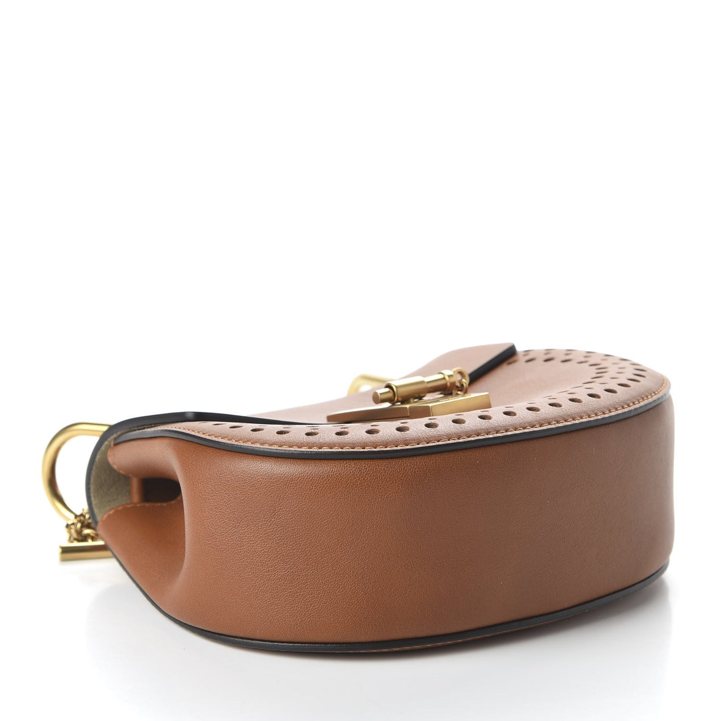 Calfskin Perforated Mini Drew Shoulder Bag Caramel