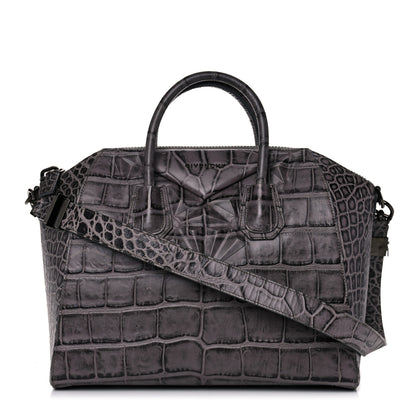 Givenchy Calfskin Crocodile Embossed 3D Stud Medium Antigona Storm Grey 1 of 11