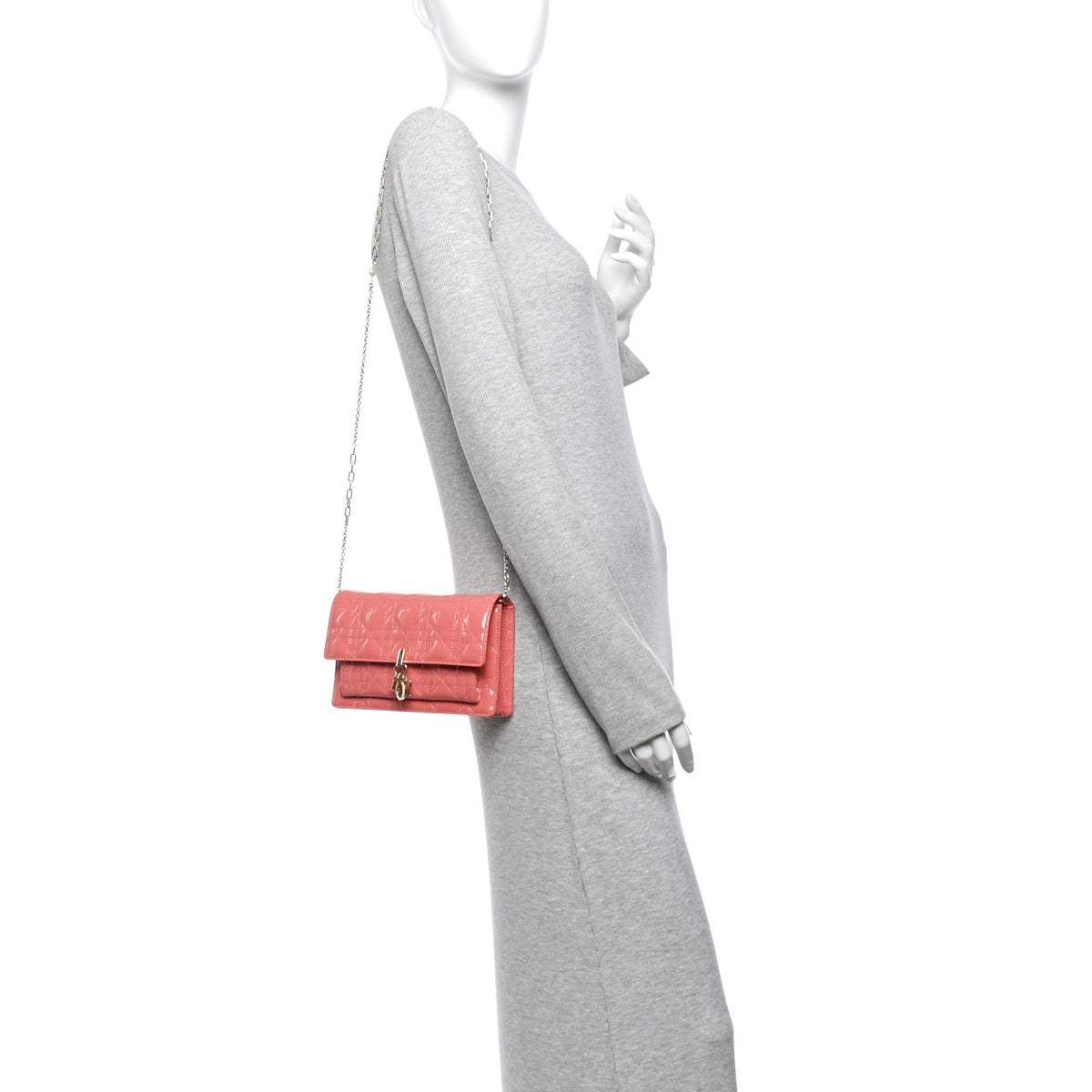 Patent Cannage Lady Dior Chain Pouch Pink