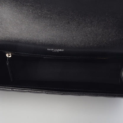 Saint Laurent Grain De Poudre Matelasse Chevron Large Monogram Satchel Black 5 of 7