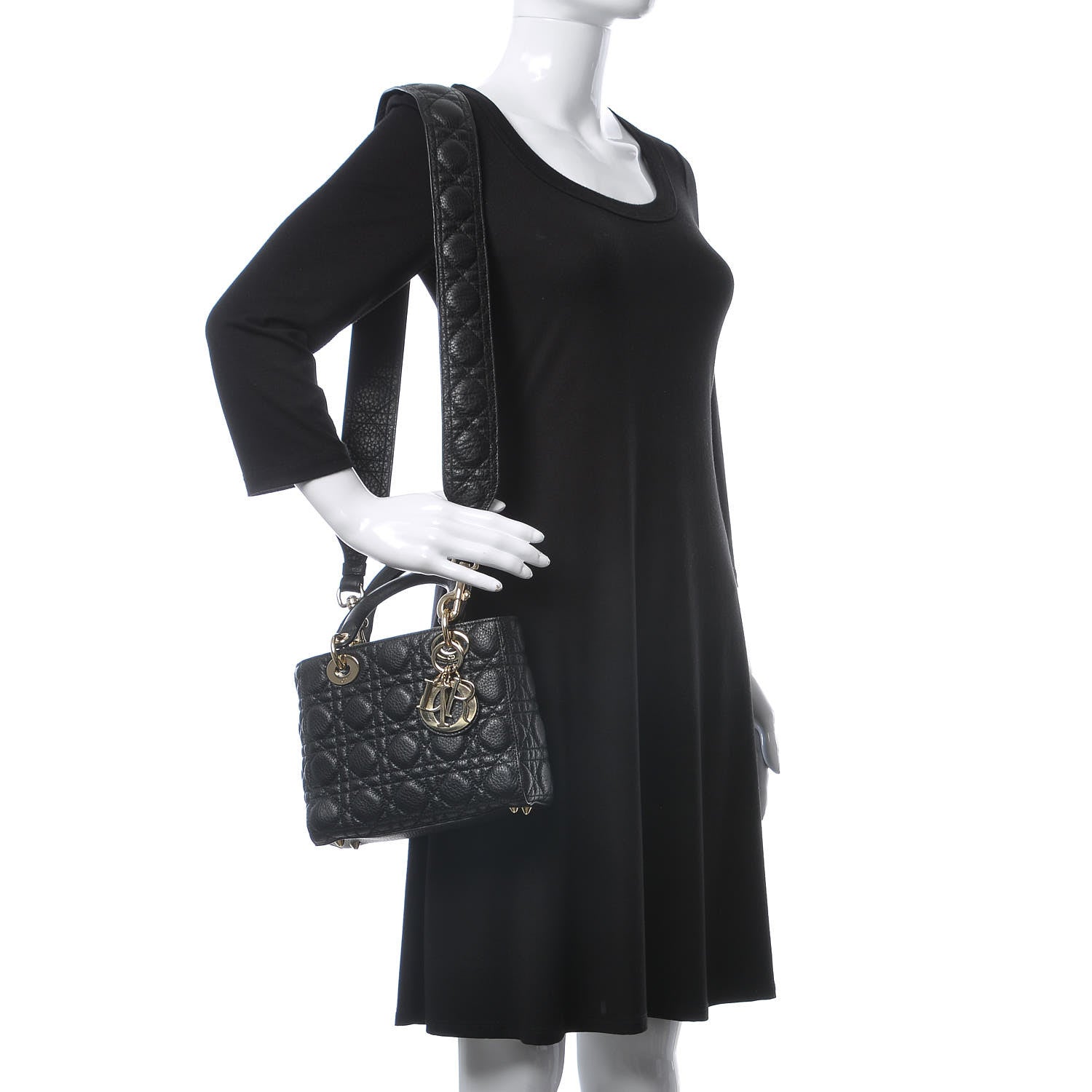 Christian Dior Grained Calfskin Cannage Small Supple Lady Dior Black 2 of 9