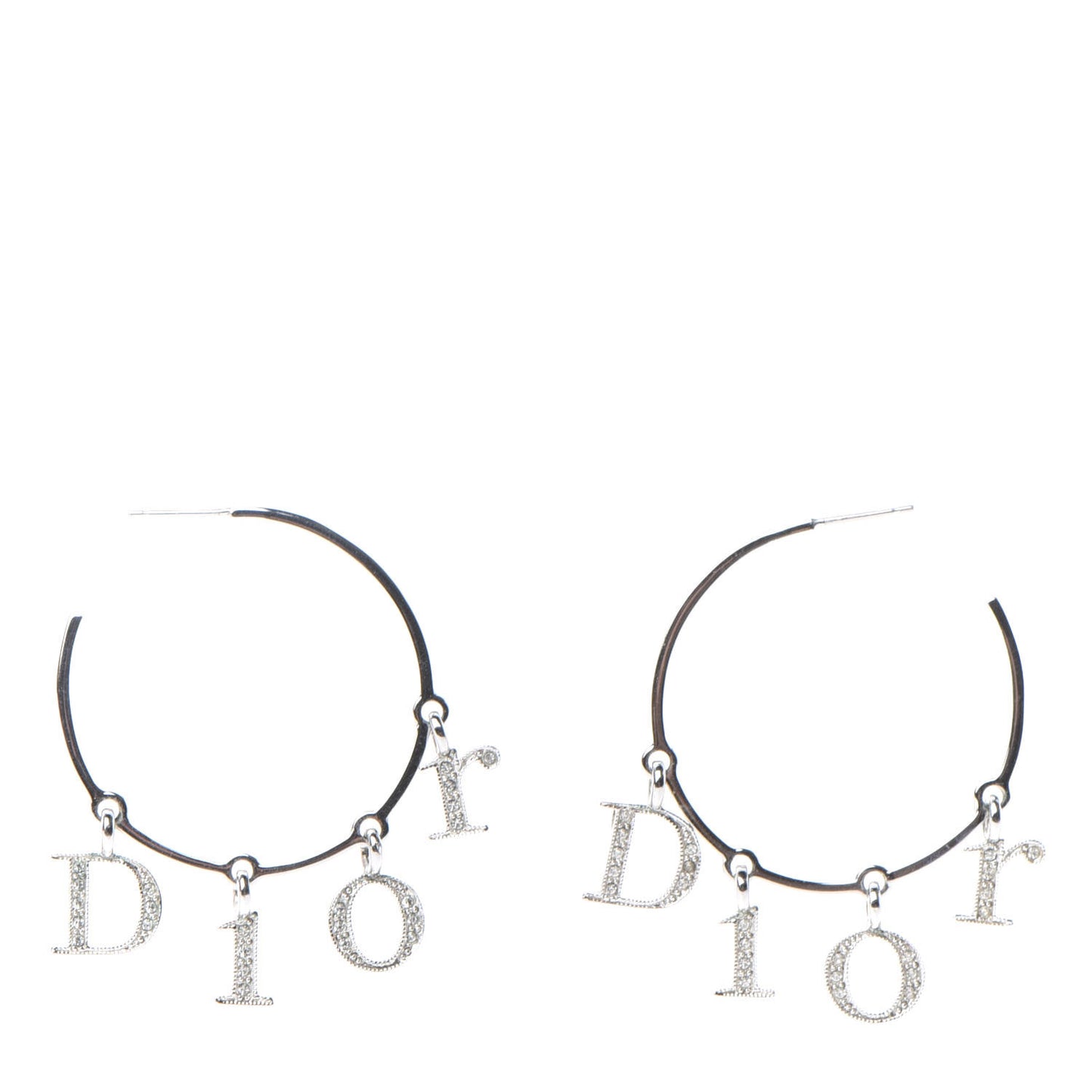 Crystal Logo Hoop Earrings Silver