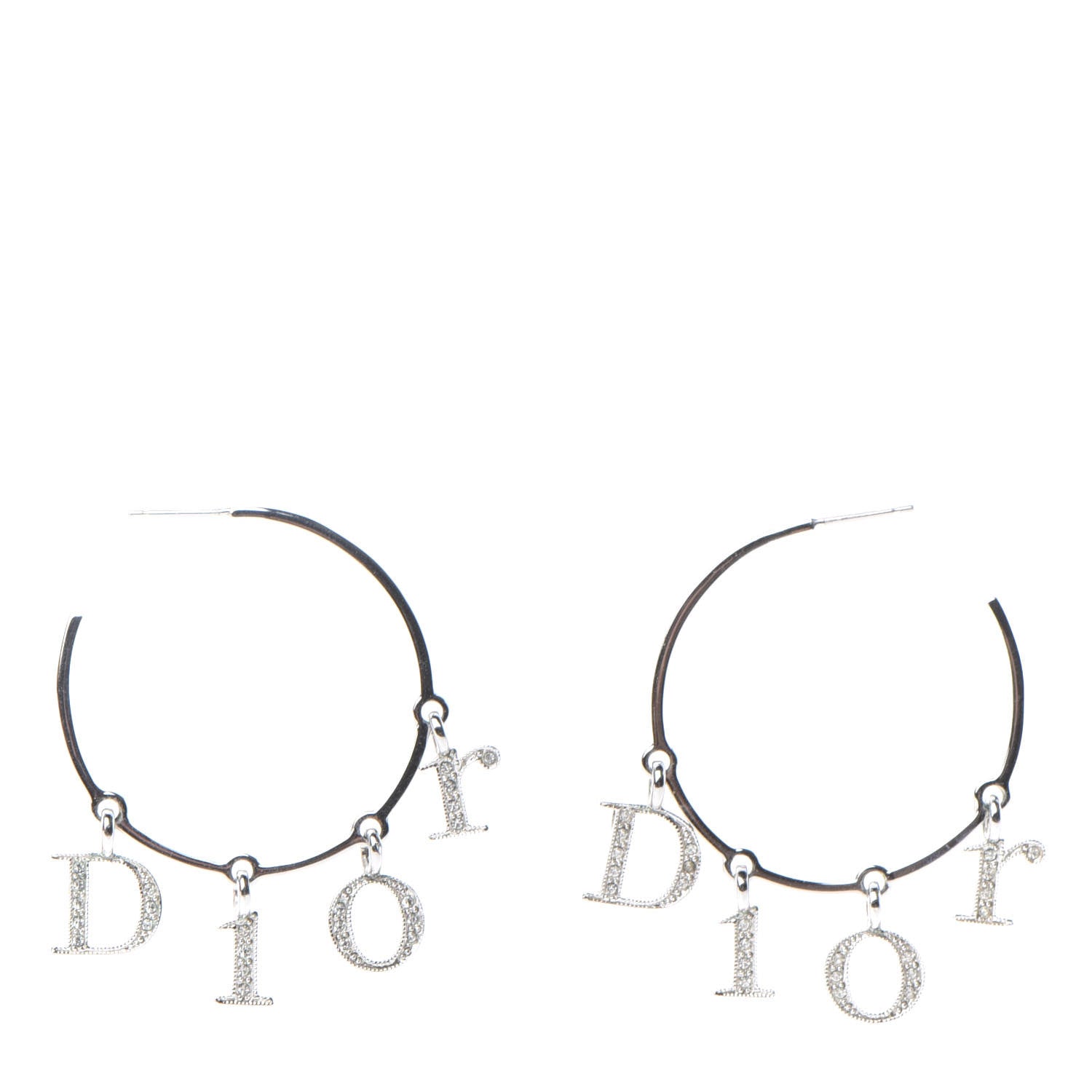 Christian Dior Crystal Logo Hoop Earrings Silver 1 of 4