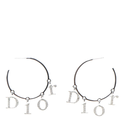 Christian Dior Crystal Logo Hoop Earrings Silver 1 of 4