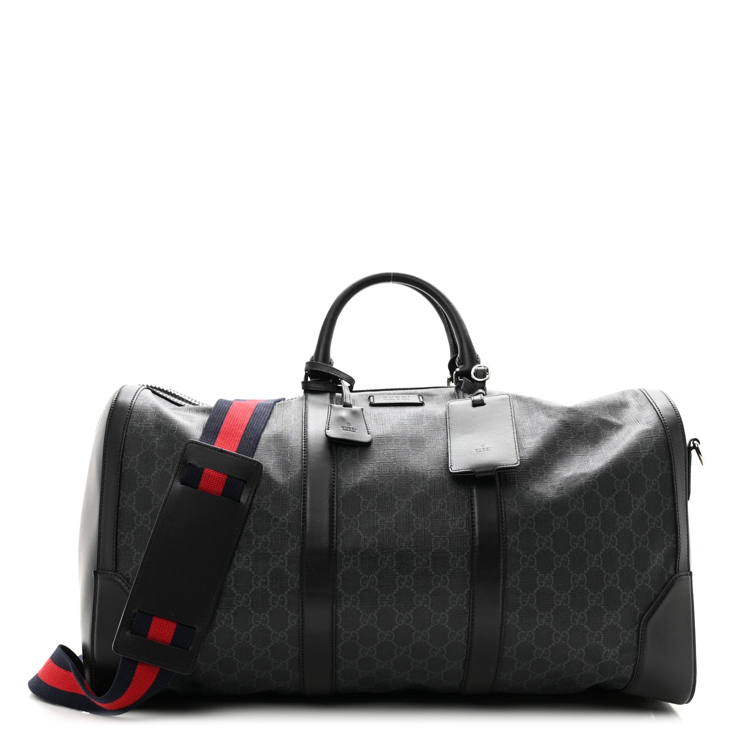 Gucci Soft GG Supreme Monogram Appia Calfskin Web Large Carry On Duffle Bag Black Grey 1 of 16