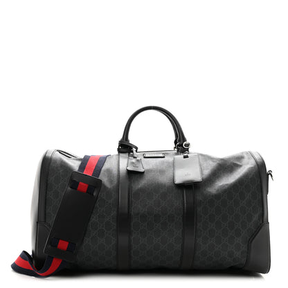 Gucci Soft GG Supreme Monogram Appia Calfskin Web Large Carry On Duffle Bag Black Grey 1 of 16