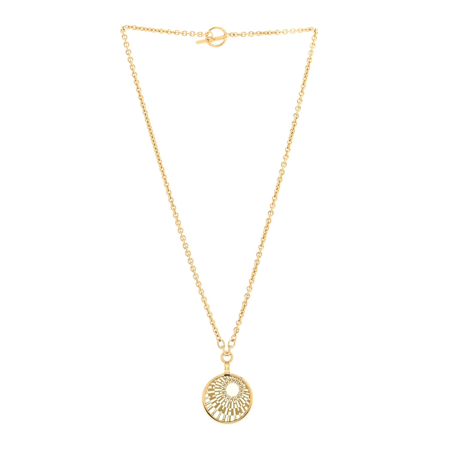Hermes Enamel Medaille OP'H Small Necklace Jaune Or White 3 of 5