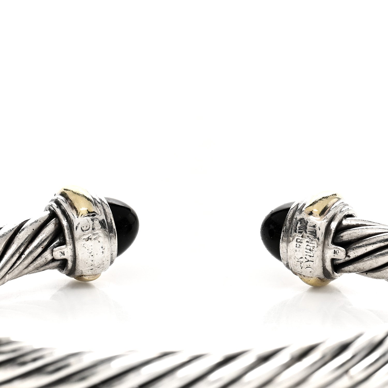 David Yurman Sterling Silver 14K Yellow Gold Black Onyx 7mm Cable Classics Bracelet 3 of 3