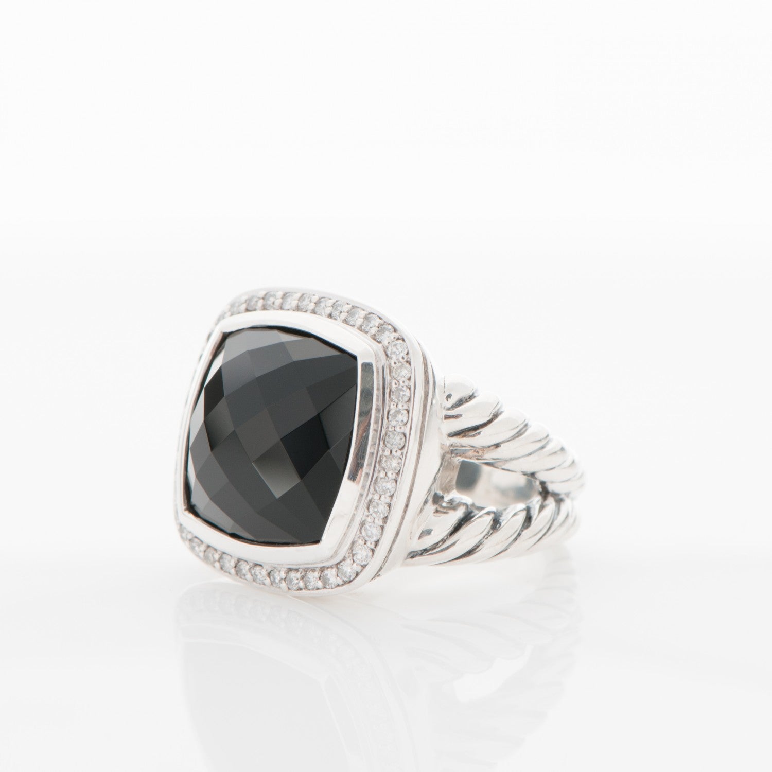 David Yurman Sterling Silver Diamond Black Onyx 14mm Albion Ring 54 7 3 of 5