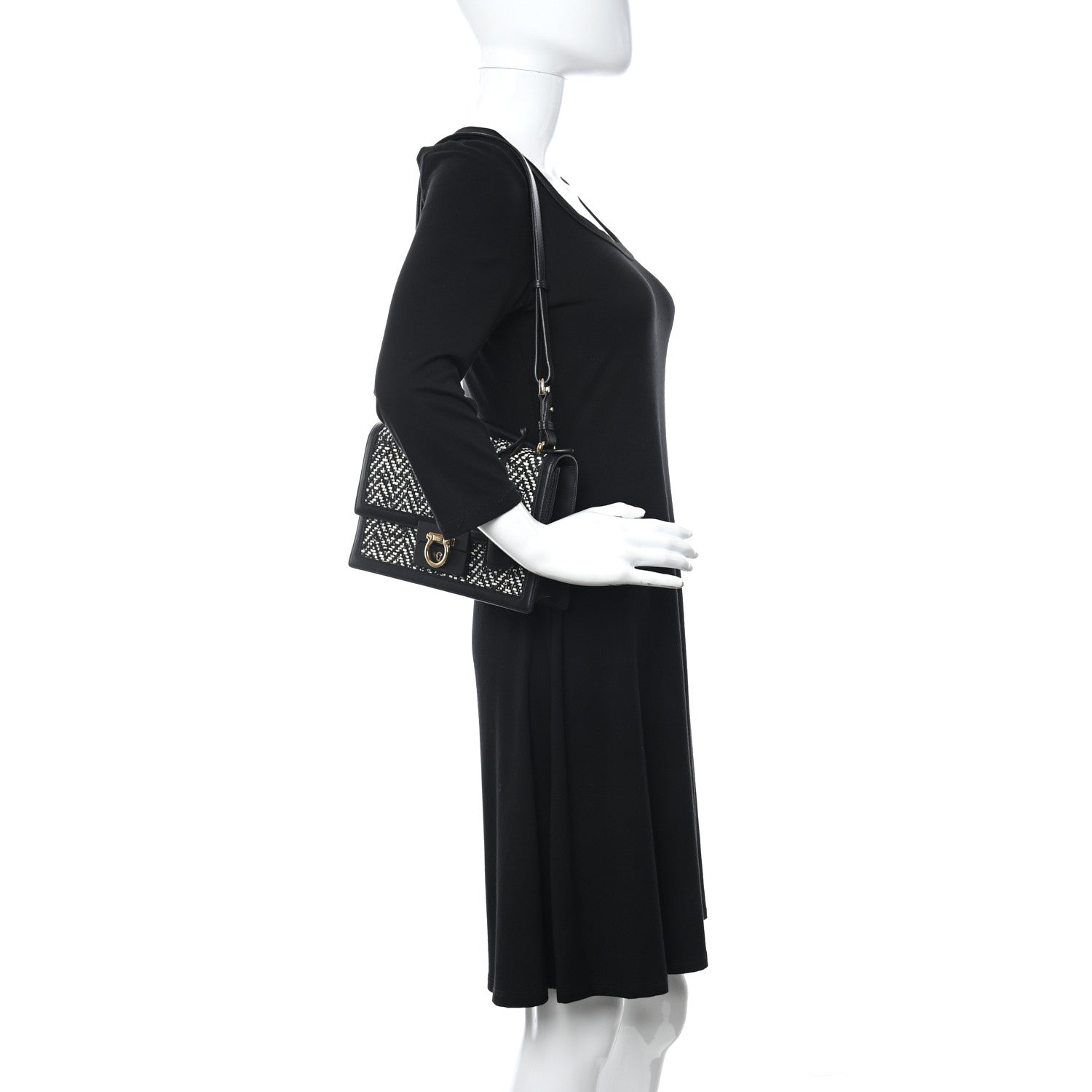 Salvatore Ferragamo Tweed Aileen Bag Black White 2 of 9