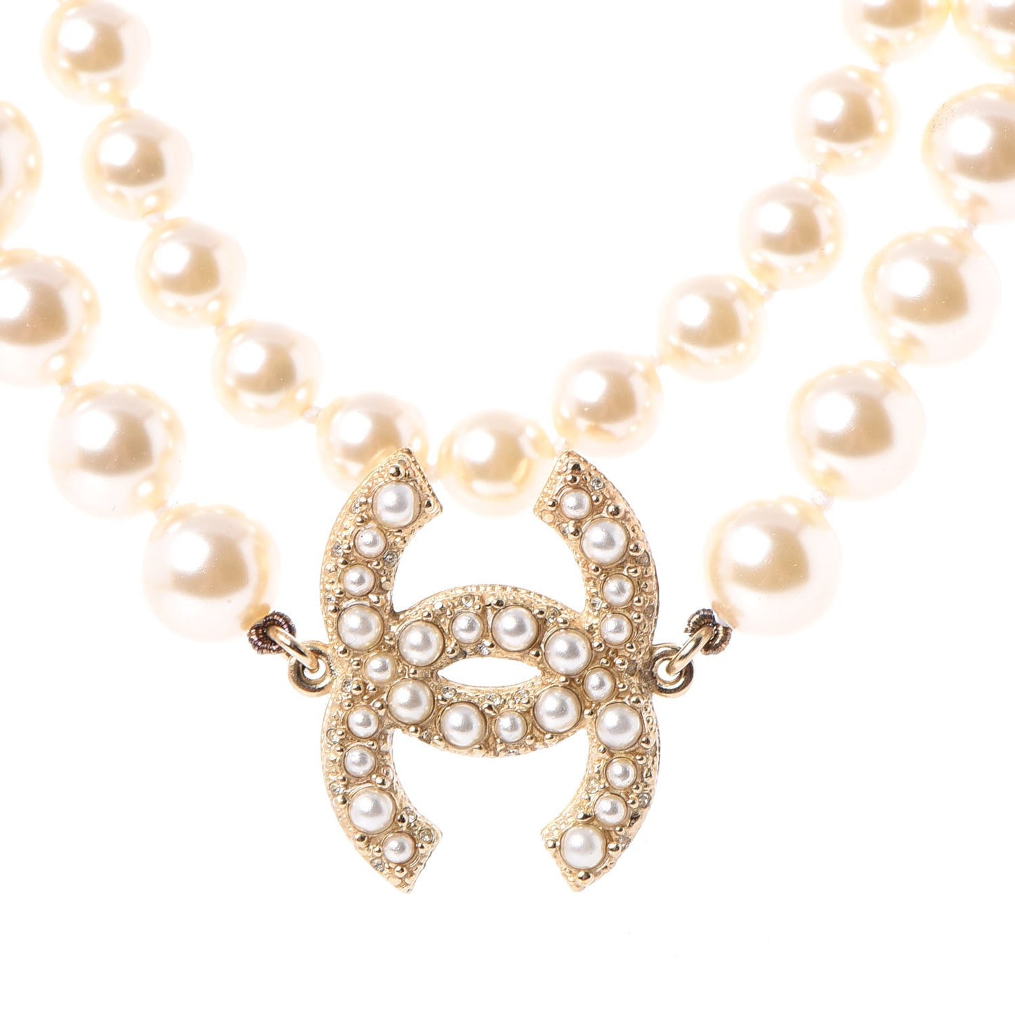 Graduated Pearl Studded CC Long Necklace Gold
