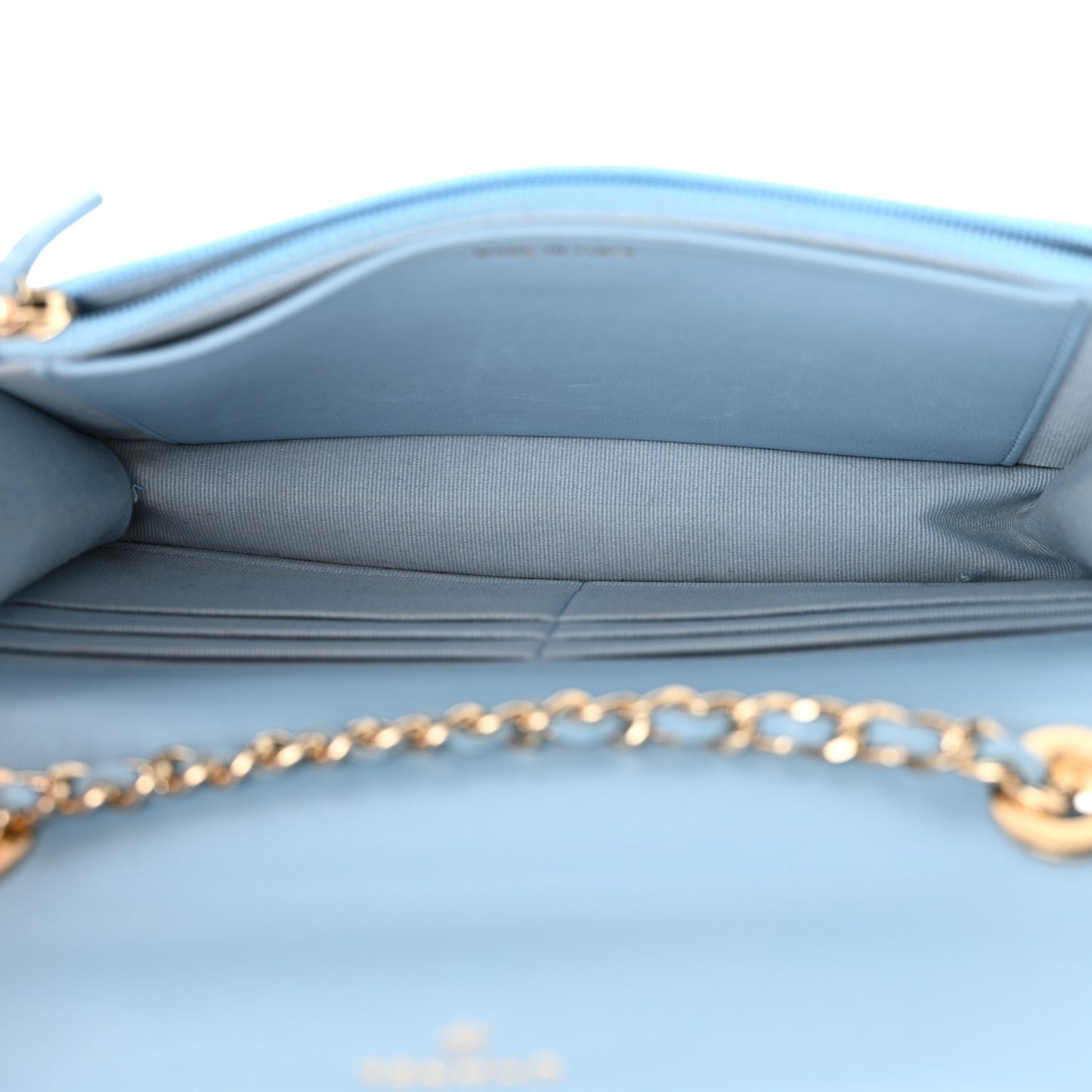 Lambskin Quilted Trendy CC Wallet On Chain WOC Light Blue