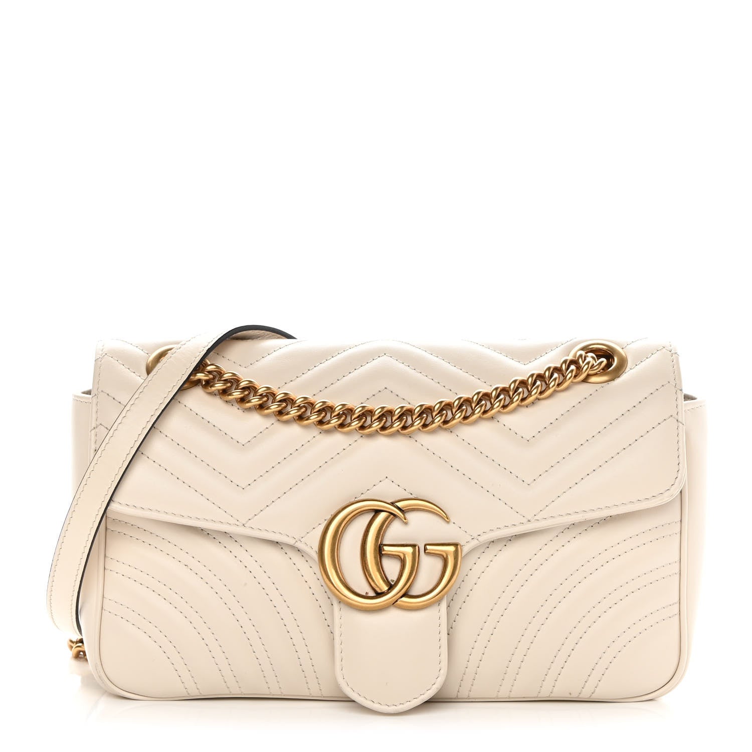 product image of GUCCI Calfskin Matelasse Small GG Marmont Shoulder Bag White FASHIONPHILE