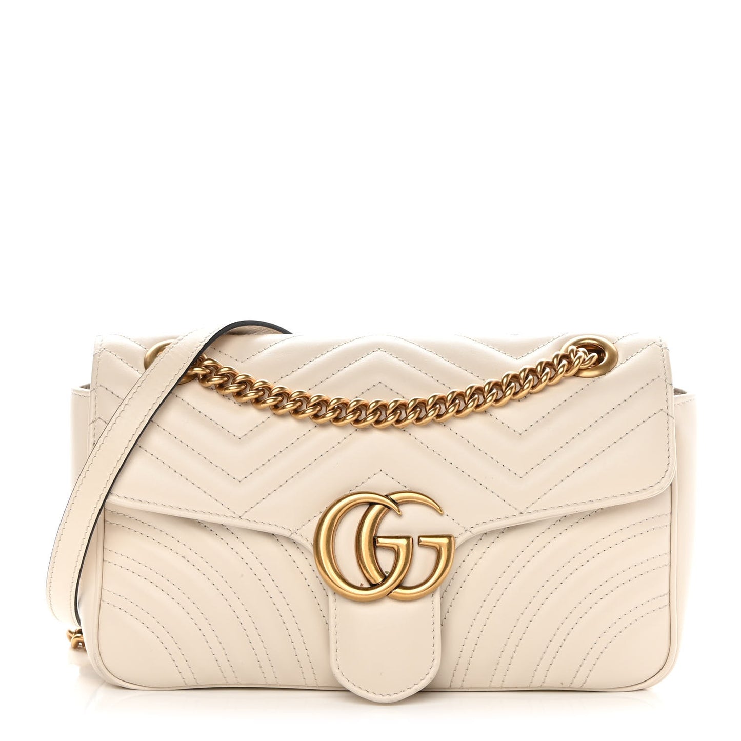 Calfskin Matelasse Small GG Marmont Shoulder Bag White