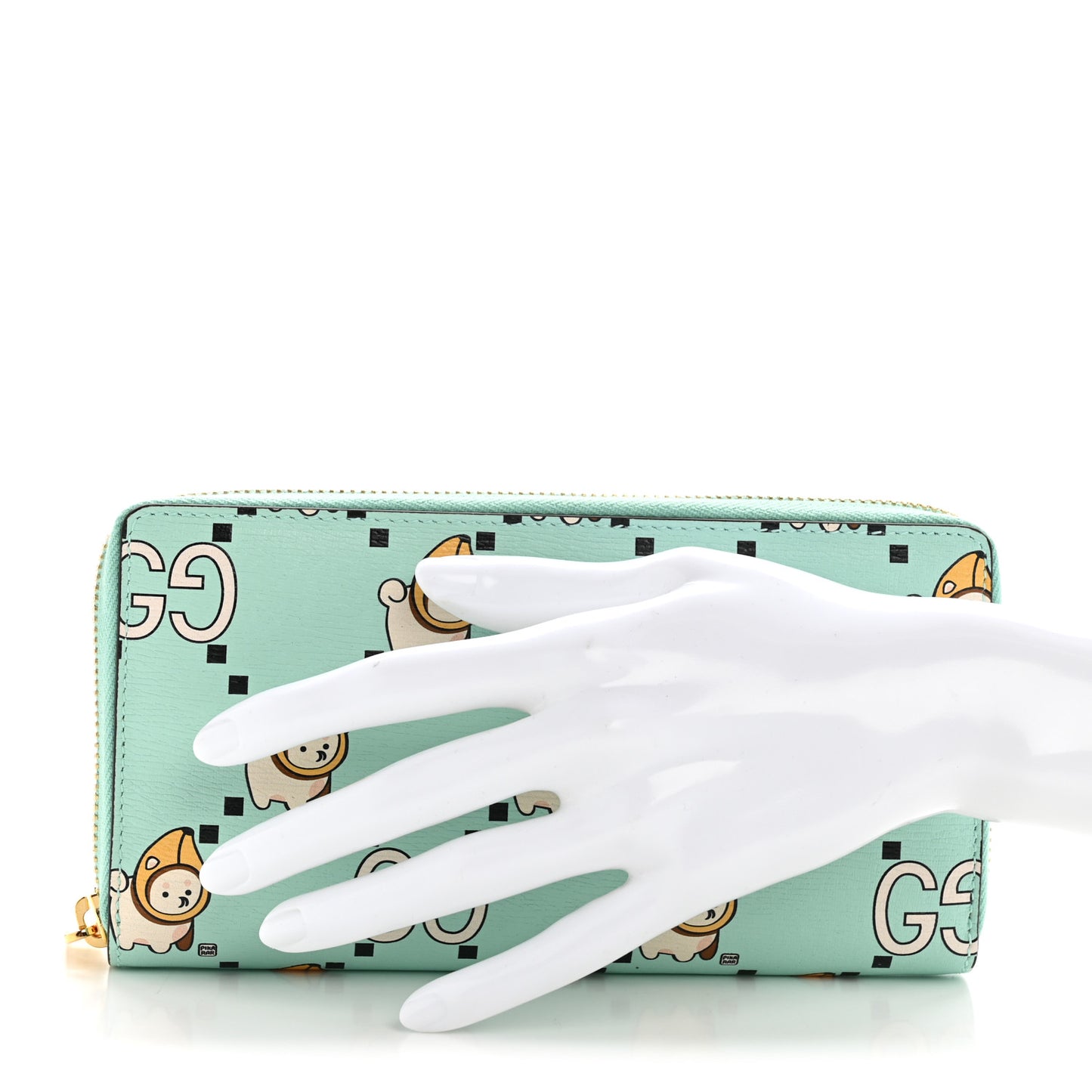 X PIKARAR Textured Dollar Calfskin Animal Print Zip Around Wallet Green