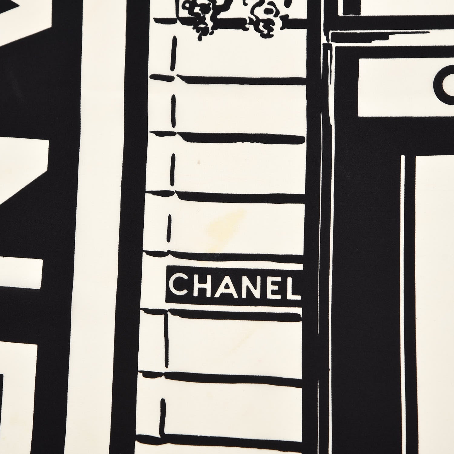 Chanel Silk Scarf CC Logo White Black 4 of 5