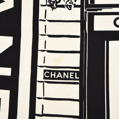 Chanel Silk Scarf CC Logo White Black 4 of 5