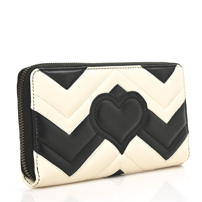 Gucci Calfskin Matelasse GG Marmont Zip Around Wallet Black White 3 of 6