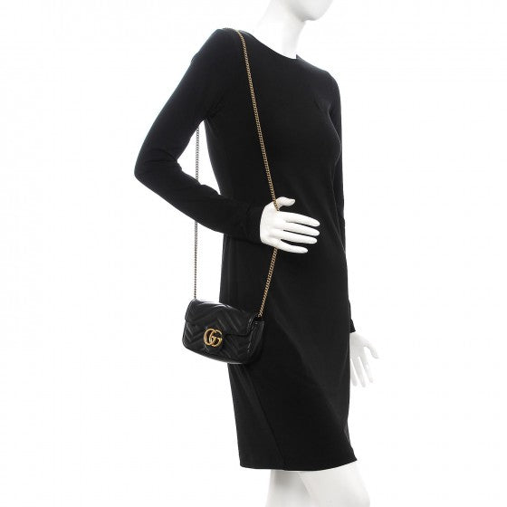 Calfskin Matelasse Super Mini GG Marmont Shoulder Bag Black