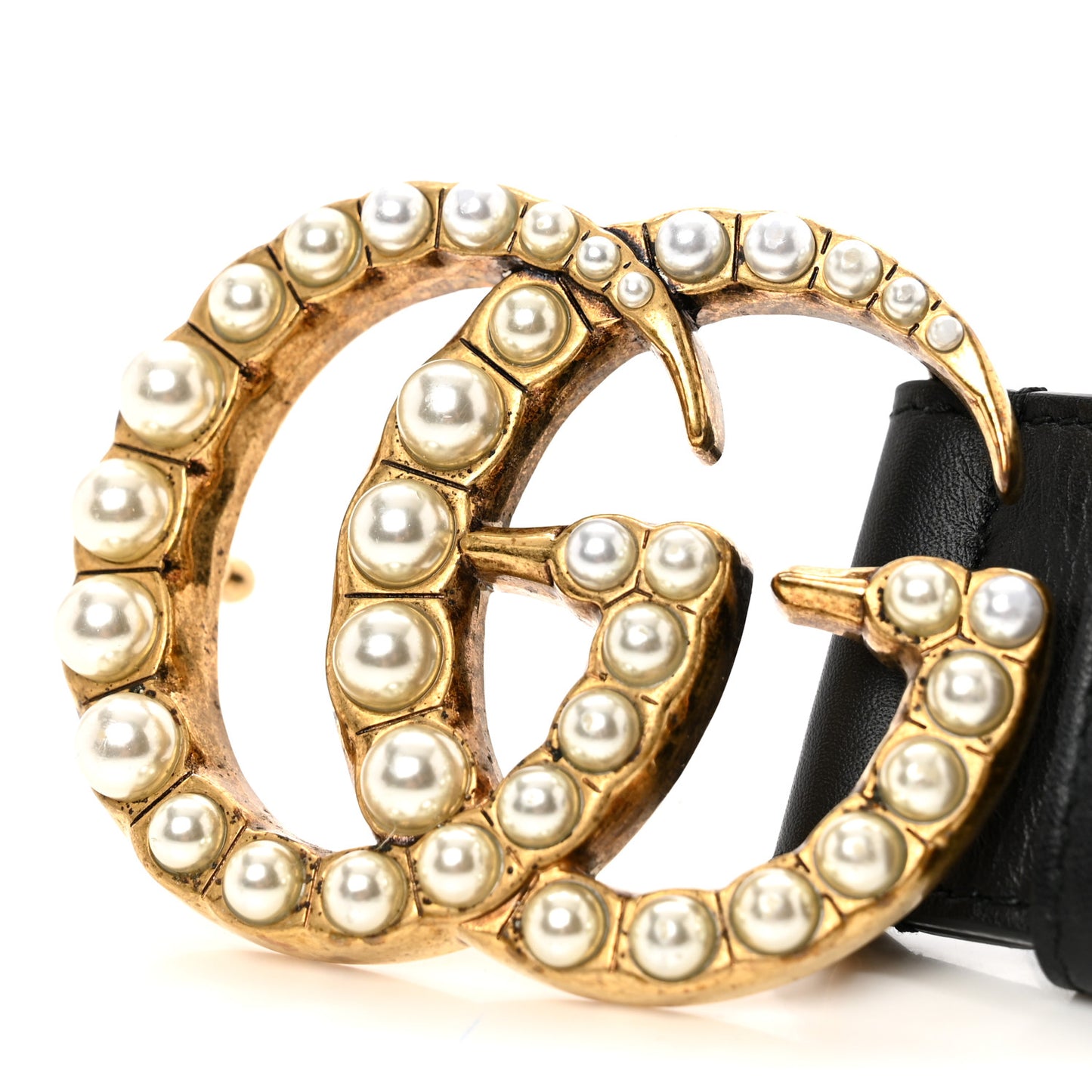 Moon Calfskin Pearl Double G 40mm Belt 85 34 Black Cream