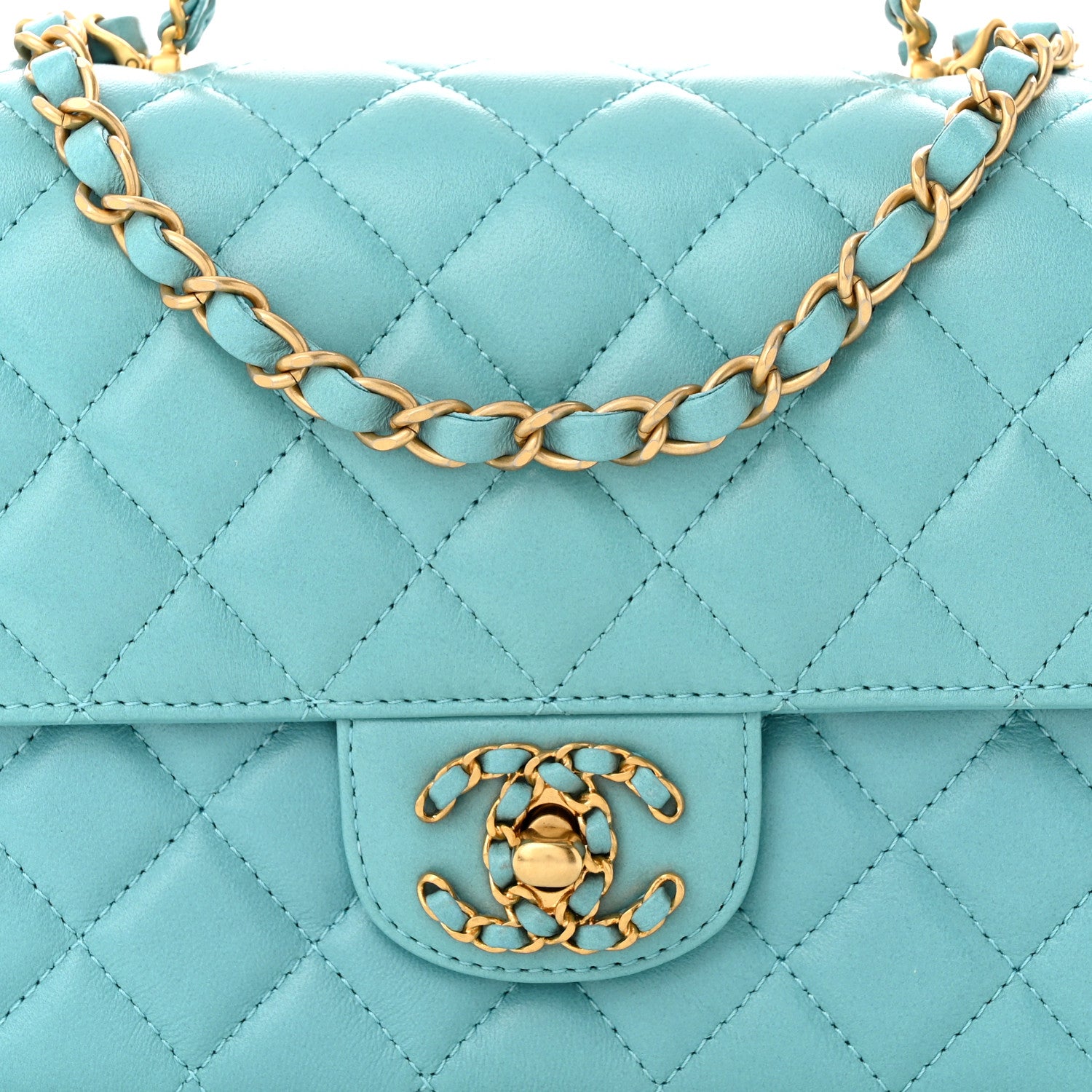 Chanel Lambskin Quilted Small Strass On Top Flap Bag Light Blue 8 of 11