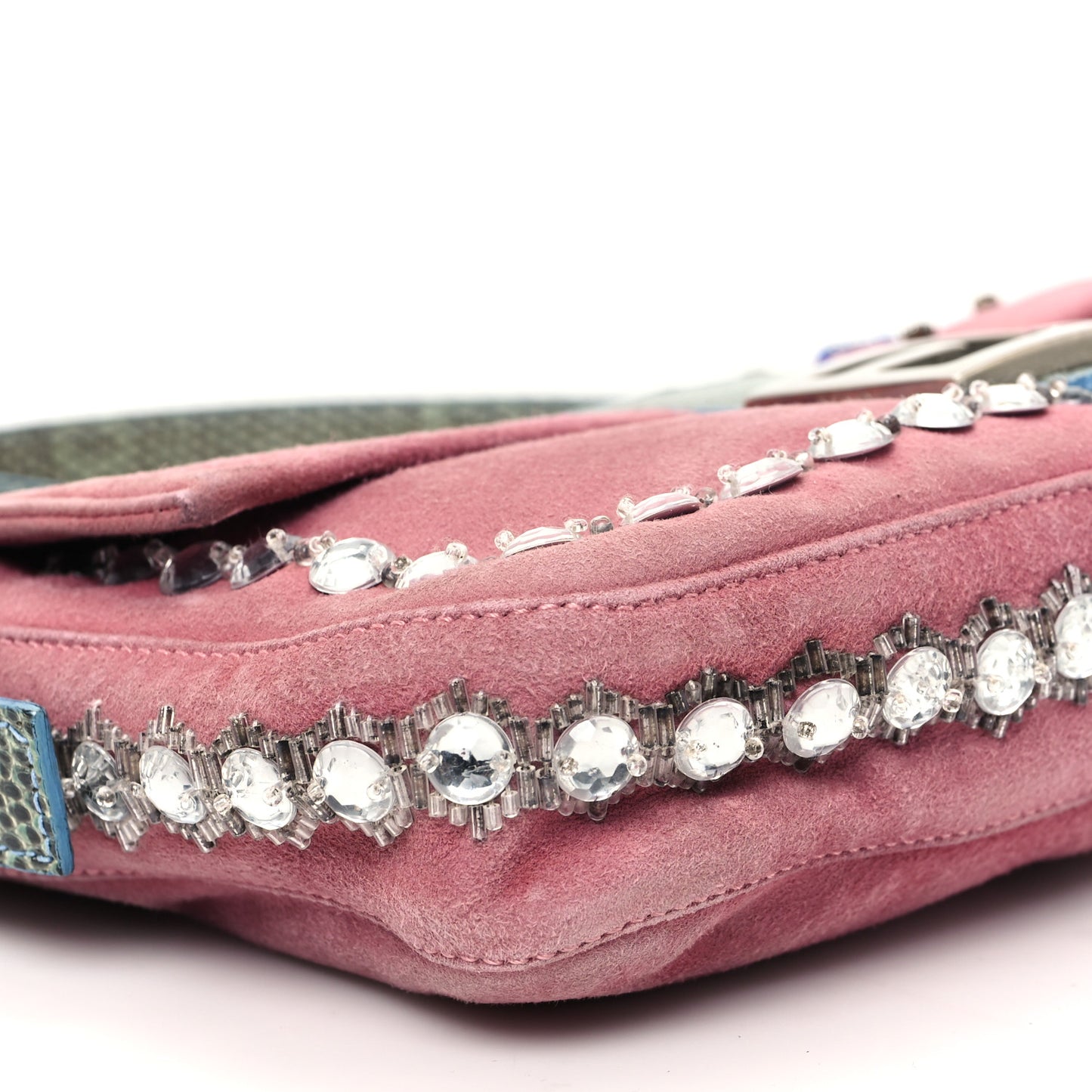 Velvet Snakeskin Beaded Crystal Baguette Pink