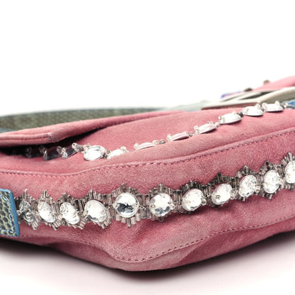 Fendi Velvet Snakeskin Beaded Crystal Baguette Pink 8 of 11
