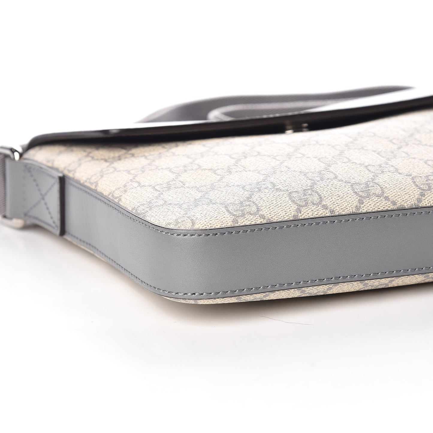 GG Supreme Monogram Selleria Calfskin Medium Satchel Messenger Bag Ecru Grigio
