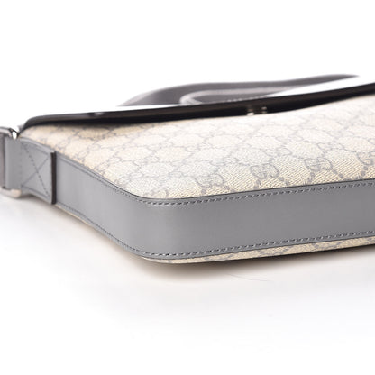 Gucci GG Supreme Monogram Selleria Calfskin Medium Satchel Messenger Bag Ecru Grigio 5 of 10